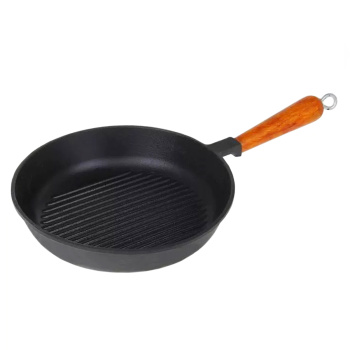 Сковорода чугунная д.240мм, выс.50мм "Гриль" Дерев. ручка (Г-240/50-1) арт.746 (Балезино) *1/3