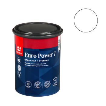 Краска акриловая 0.9 л для стен и потолков Tikkurila Euro Power 7, белая база А, матовая